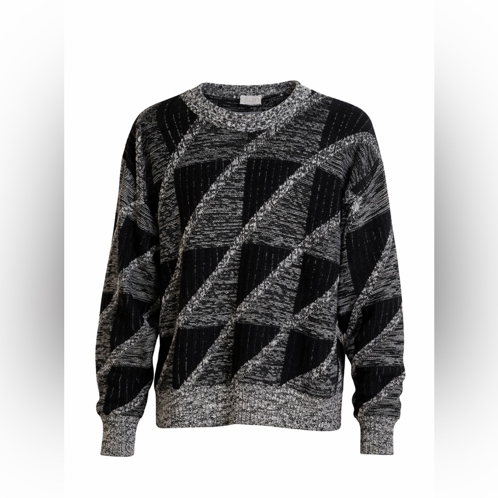 Vintage 80s Black Gray Geometric Sweater Retro Oversized Knit Unisex